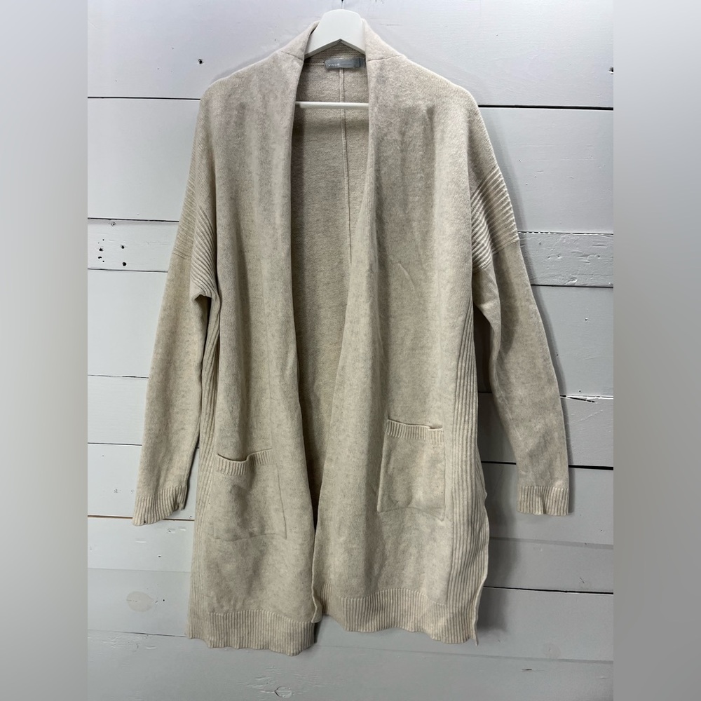 VINCE Wool Cashmere Blend Open Front Cardigan Sweater in Beige Size XL